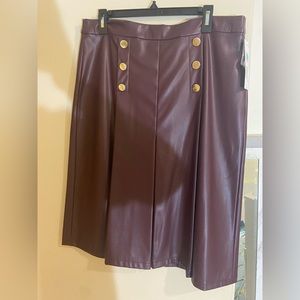 Burgundy leather midi skirt